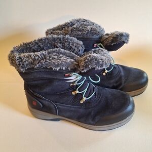 Swiss Tech Blue Suede Thinsulate Waterproof Faux Fur Womens Boots VGC Size 9